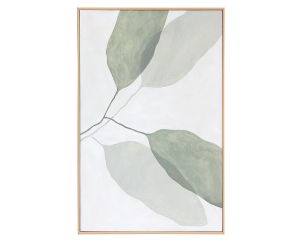 Sunpan Calm Nature-Inspired Wall Art Set of 2 – Hand-Painted Leaf Design in Natural Wood Frame, 40"x50"