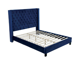 English Elm Modern Wingback Eastern King Bed Velvet Upholstered Tufted Headboard Bedroom Frame Navy B2741S00849