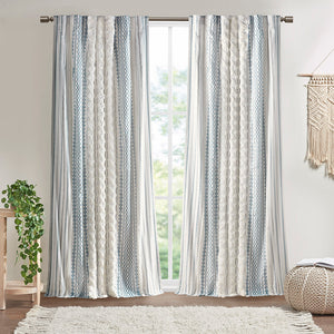 JLA Home INK+IVY - Cotton Imani Curtain Panel — Ivory Geometric Print with Tufted Chenille Stripe, Lined OEKO‑TEX Privacy II40-1344