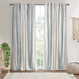 INK+IVY Imani Mid-Century Cotton Printed Curtain Panel with Chenille Stripe and Lining II40-1295 White/Navy