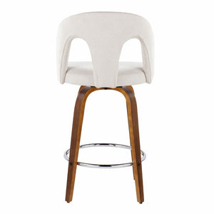 English Elm Fixed-height Swivel Counterstools with Walnut Legs Chrome Footrest and White Upholstery B202S01788