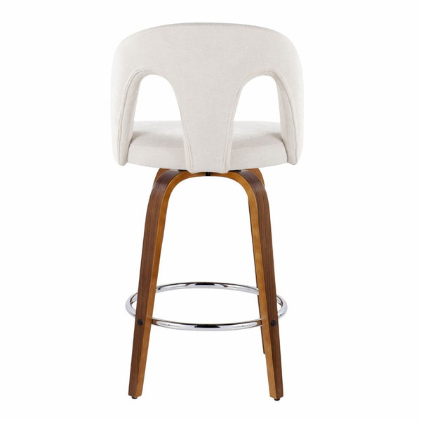 English Elm Fixed-height Swivel Counterstools with Walnut Legs Chrome Footrest and White Upholstery B202S01788