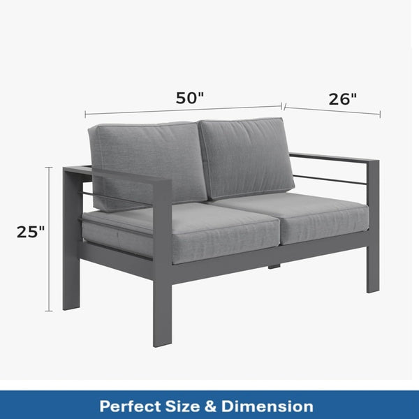 English Elm 3-piece Outdoor Aluminum Conversation Set with Deep Cushions and Wpc Coffee Table Dark Grey B082S00091
