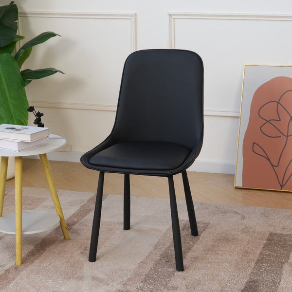 English Elm Modern Nordic Faux Leather Upholstered Dining Chairs Iron Legs Kitchen Set of 2 Black W1535P460712