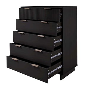 English Elm Granville 38" Black Chest - 5-Drawer Storage With Glam Hardware, Contemporary Design & Solid Wood B365S00081
