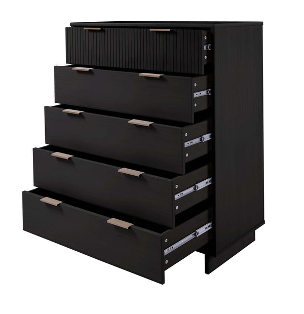 English Elm Granville 38" Black Chest - 5-Drawer Storage With Glam Hardware, Contemporary Design & Solid Wood B365S00081