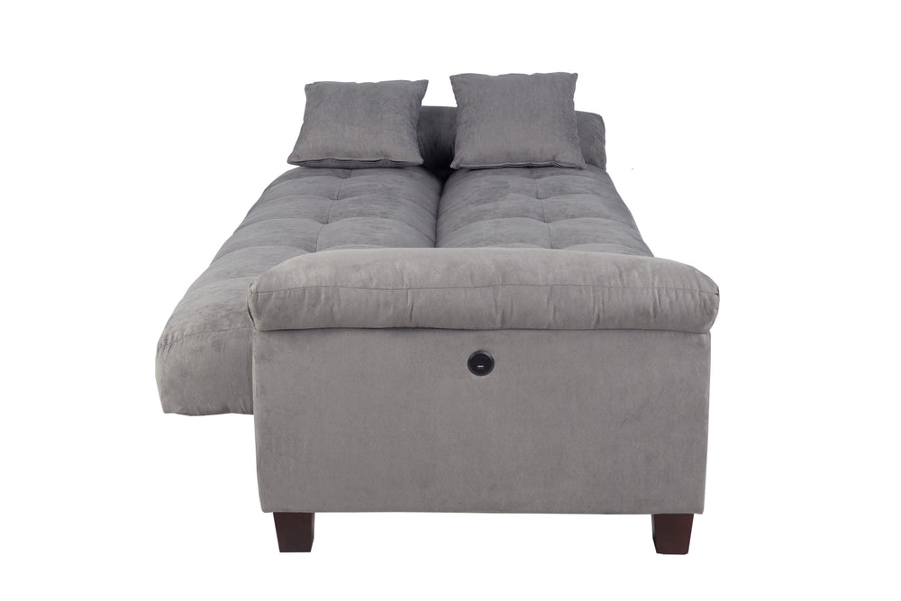 English Elm Modern Adjustable Sofa with USB Port, Gray Microfiber Futon w/ Hidden Storage, Tufted Cube Design B011P381505