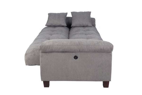 English Elm Modern Adjustable Sofa with USB Port, Gray Microfiber Futon w/ Hidden Storage, Tufted Cube Design B011P381505