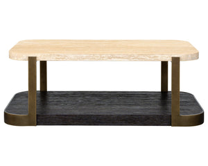 Basset Mirror Avalon Cocktail Table – Modern Luxe Design With Beige Travertine Top & Elegant Bronze Frame Brown Wood,Metal,Stone 9440-lr-100