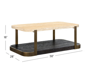 Basset Mirror Avalon Cocktail Table – Modern Luxe Design With Beige Travertine Top & Elegant Bronze Frame Brown Wood,Metal,Stone 9440-lr-100