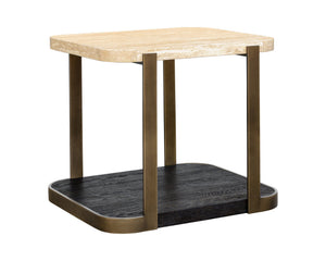 Basset Mirror Avalon End Table: Modern Luxe Design With Beige Travertine Top & Bronze Frame For Elegant Spaces Brown Wood,Metal,Stone 9440-lr-200
