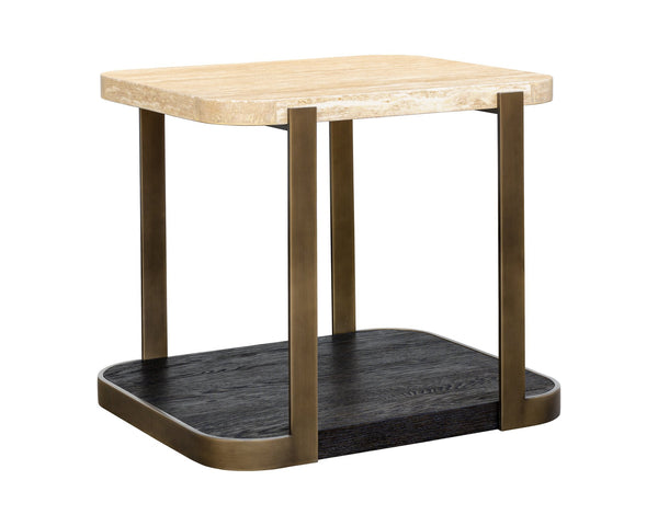 Basset Mirror Avalon End Table: Modern Luxe Design With Beige Travertine Top & Bronze Frame For Elegant Spaces Brown Wood,Metal,Stone 9440-lr-200
