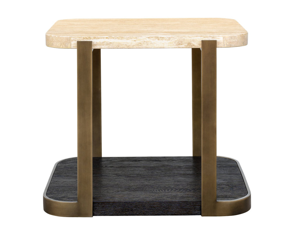 Basset Mirror Avalon End Table: Modern Luxe Design With Beige Travertine Top & Bronze Frame For Elegant Spaces Brown Wood,Metal,Stone 9440-lr-200