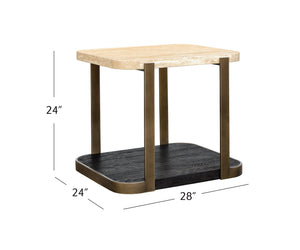 Basset Mirror Avalon End Table: Modern Luxe Design With Beige Travertine Top & Bronze Frame For Elegant Spaces Brown Wood,Metal,Stone 9440-lr-200