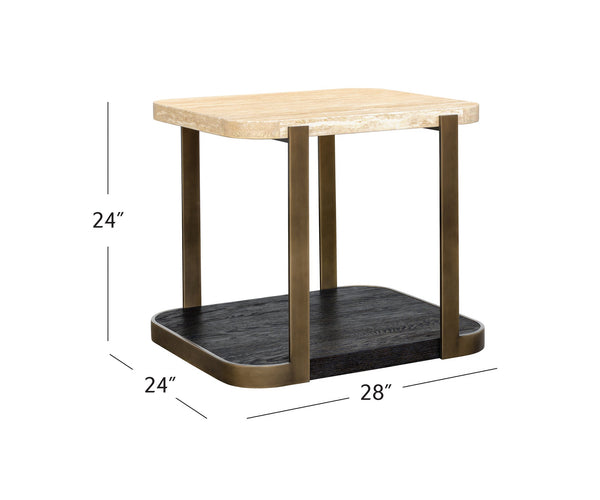 Basset Mirror Avalon End Table: Modern Luxe Design With Beige Travertine Top & Bronze Frame For Elegant Spaces Brown Wood,Metal,Stone 9440-lr-200