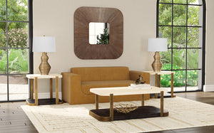 Basset Mirror Avalon End Table: Modern Luxe Design With Beige Travertine Top & Bronze Frame For Elegant Spaces Brown Wood,Metal,Stone 9440-lr-200