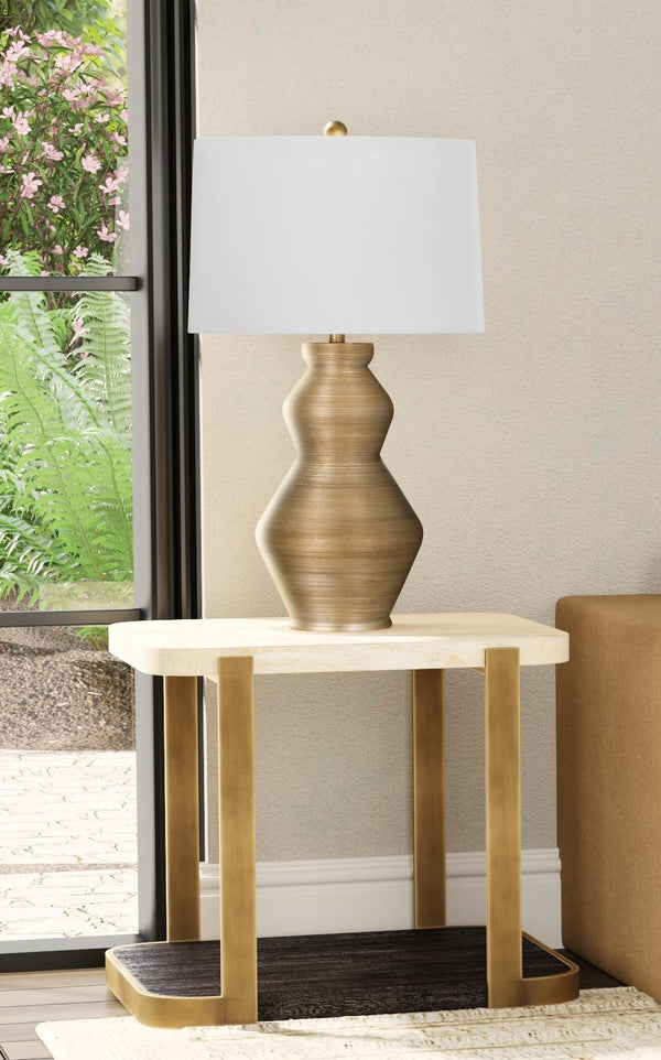 Basset Mirror Avalon End Table: Modern Luxe Design With Beige Travertine Top & Bronze Frame For Elegant Spaces Brown Wood,Metal,Stone 9440-lr-200