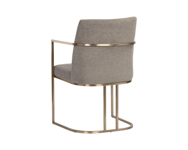 Sunpan Rayla Dining Armchair - Elegant Cantilever Design with Antique Brass Frame for Stylish Interiors Belfast Oyster Shell
