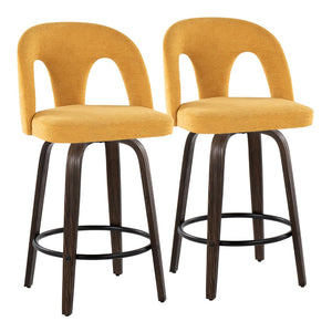 English Elm Fixed-height Swivel Counter Stools Mid-century Bentwood Walnut Frame Set of 2 B202S01787
