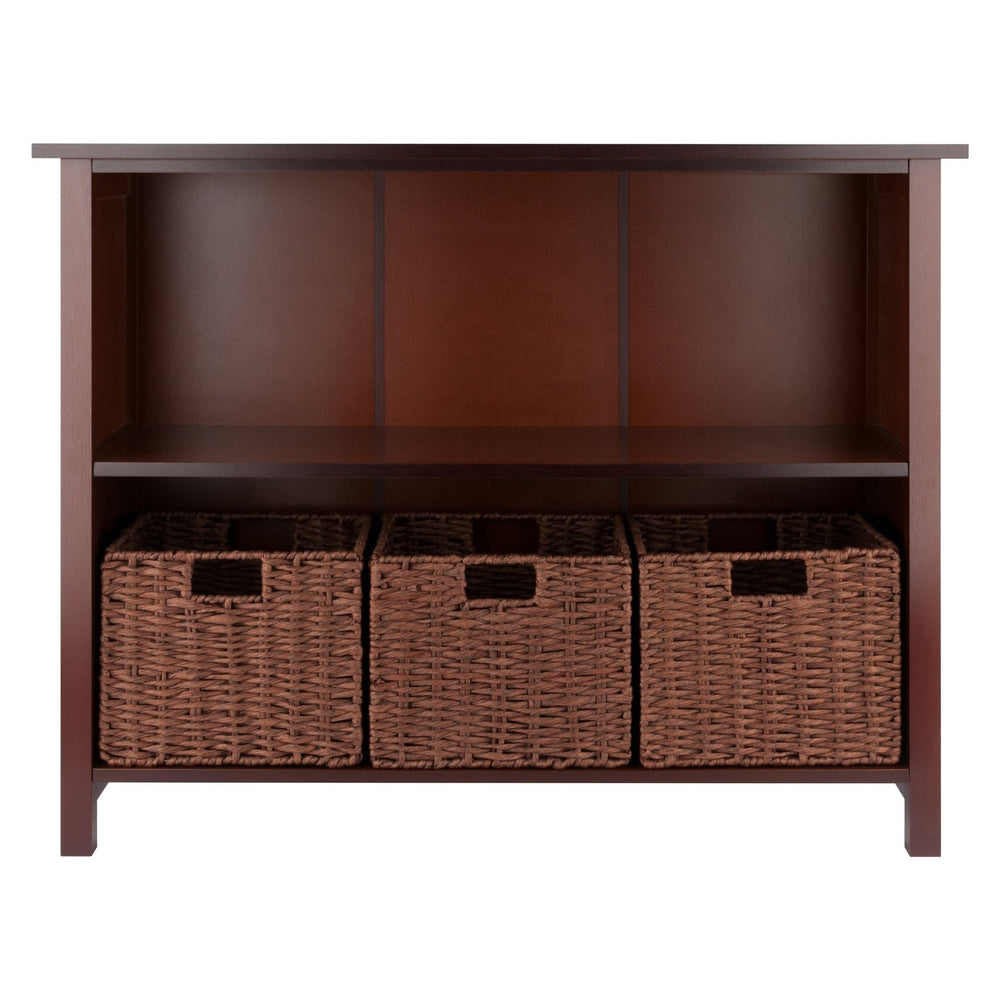 Winsome Wood Milan 4-piece Walnut Storage Shelf With 3 Stylish Foldable Baskets For Organized Living Spaces Walnut Solid ,Composite Wood 94408-winsome-wood