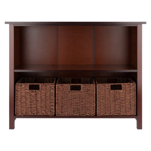 Winsome Wood Milan 4-piece Walnut Storage Shelf With 3 Stylish Foldable Baskets For Organized Living Spaces Walnut Solid ,Composite Wood 94408-winsome-wood