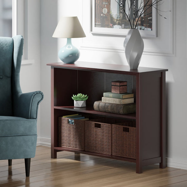 Winsome Wood Milan 4-piece Walnut Storage Shelf With 3 Stylish Foldable Baskets For Organized Living Spaces Walnut Solid ,Composite Wood 94408-winsome-wood