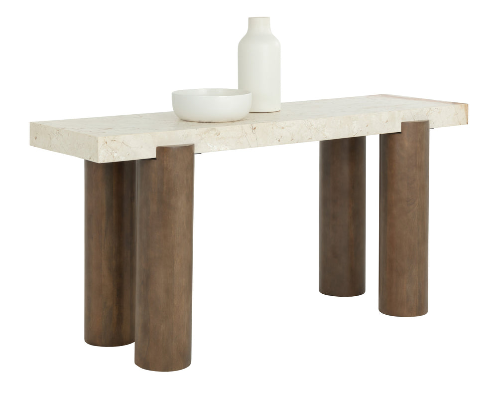 Sunpan Ardi Console Table - Luxurious Italian Marble Top & Solid Mango Wood Legs For Timeless Elegance Cream Marble 111823