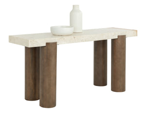 Sunpan Ardi Console Table - Luxurious Italian Marble Top & Solid Mango Wood Legs For Timeless Elegance Cream Marble 111823