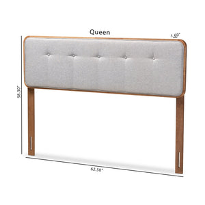Baxton Studio Baxton Studio Palina Mid-Century Queen Headboard - Light Grey Upholstered Walnut Wood Design, Adjustable Height MG3000PC-Light Grey/Ash Walnut-HB-Queen