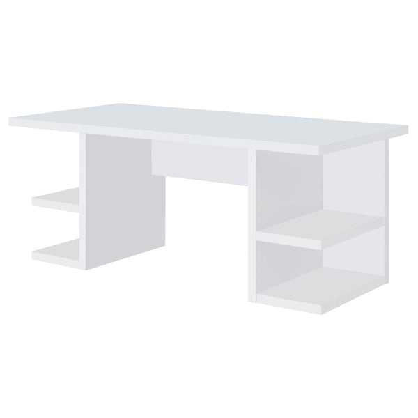 English Elm Hannah Contemporary White 4-Shelf Writing Desk with Open Side Storage, Spacious 70.75" Surface B062P351421