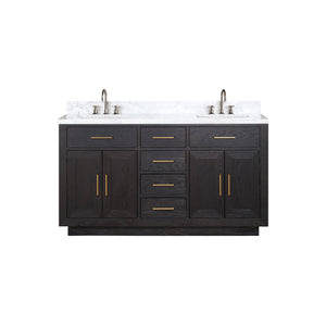 English Elm Black Oak Double Bath Vanity With Carrara Marble Top & Chrome Faucets - Elegant, Functional Design B2731P260838