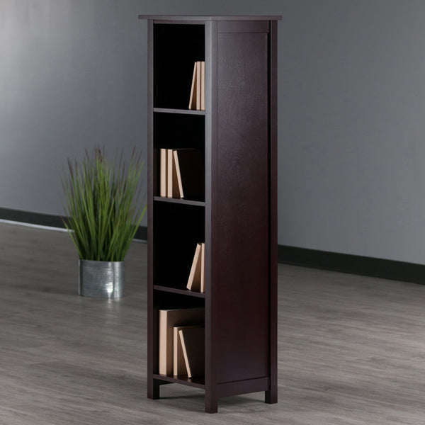 Winsome Wood Milan Tall Narrow 4-section Storage Shelf In Walnut – Stylish & Space-saving Bookcase For Any Room Walnut Solid ,Composite Wood 94416-winsome-wood