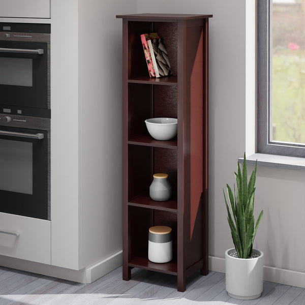 Winsome Wood Milan Tall Narrow 4-section Storage Shelf In Walnut – Stylish & Space-saving Bookcase For Any Room Walnut Solid ,Composite Wood 94416-winsome-wood