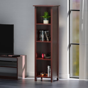 Winsome Wood Milan Tall Narrow 4-section Storage Shelf In Walnut – Stylish & Space-saving Bookcase For Any Room Walnut Solid ,Composite Wood 94416-winsome-wood