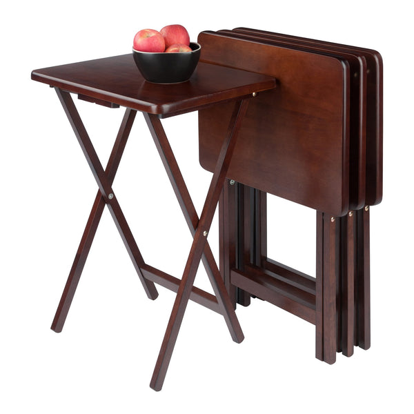 Winsome Wood Alex 4-piece Snack Table Set - Stylish Walnut Folding Tables For Easy Entertaining & Small Spaces Walnut Solid Wood 94419-winsome-wood