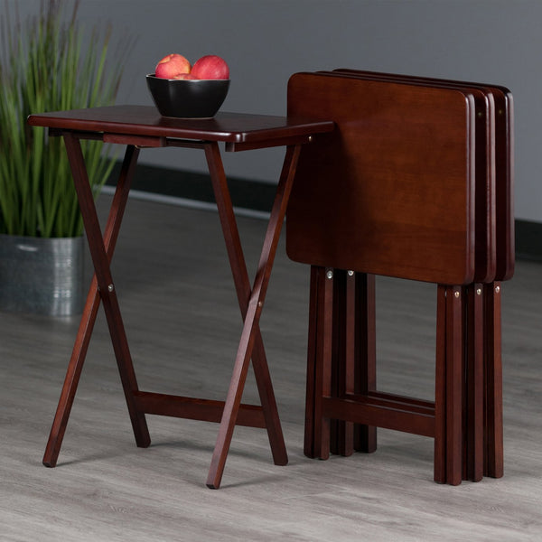 Winsome Wood Alex 4-piece Snack Table Set - Stylish Walnut Folding Tables For Easy Entertaining & Small Spaces Walnut Solid Wood 94419-winsome-wood