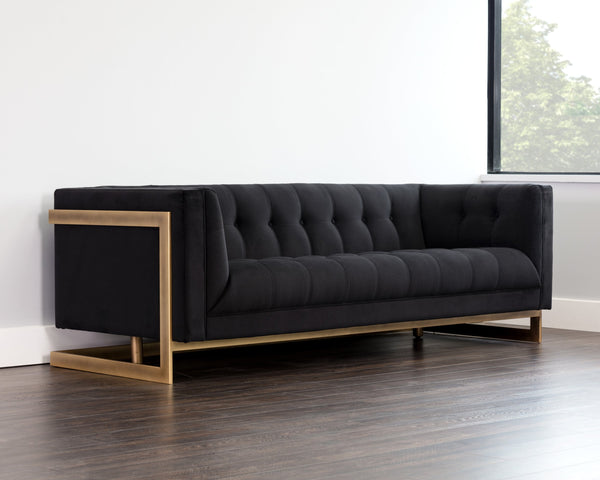 Sunpan Ekon Sofa - Boldly Refined Design with Deep Button Tufting and Rustic Bronze Steel Frame for Any Space Abbington Black