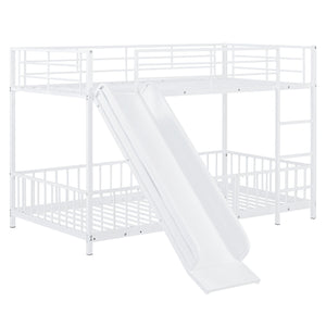 English Elm Twin Twin over Twin metal bunk bed with slide, guardrails and convertible loft design for safety and playfulness White SF000169AAK