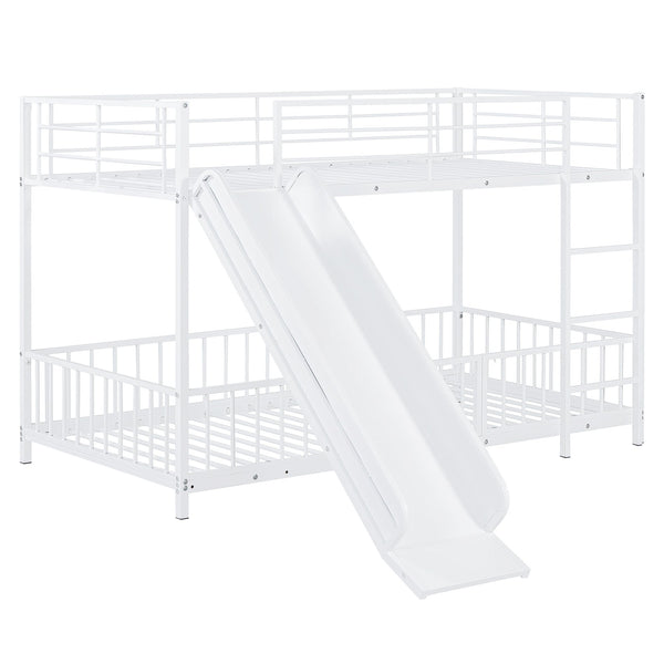 English Elm Twin Twin over Twin metal bunk bed with slide, guardrails and convertible loft design for safety and playfulness White SF000169AAK