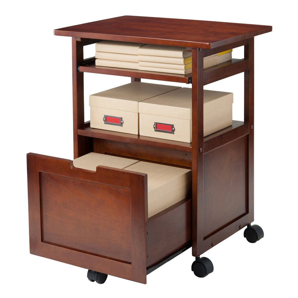 Winsome Wood Piper Work Station, Compact Walnut Desk With Mobility, Pullout Tray & Versatile Storage Solutions Walnut Solid ,Composite Wood 94427-winsome-wood
