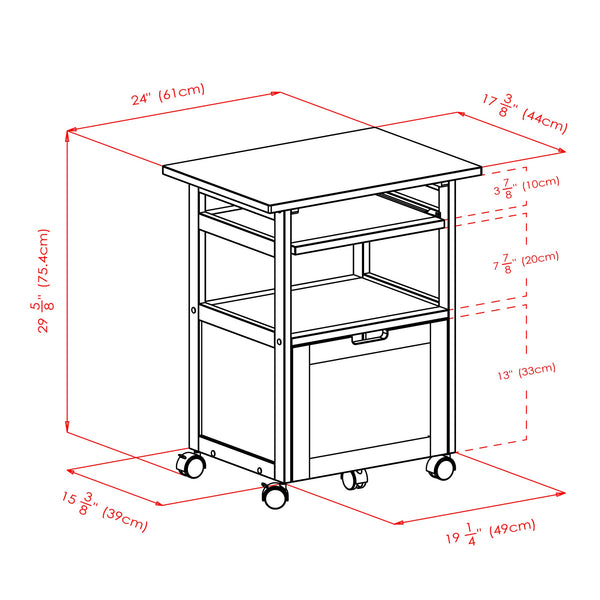 Winsome Wood Piper Work Station, Compact Walnut Desk With Mobility, Pullout Tray & Versatile Storage Solutions Walnut Solid ,Composite Wood 94427-winsome-wood