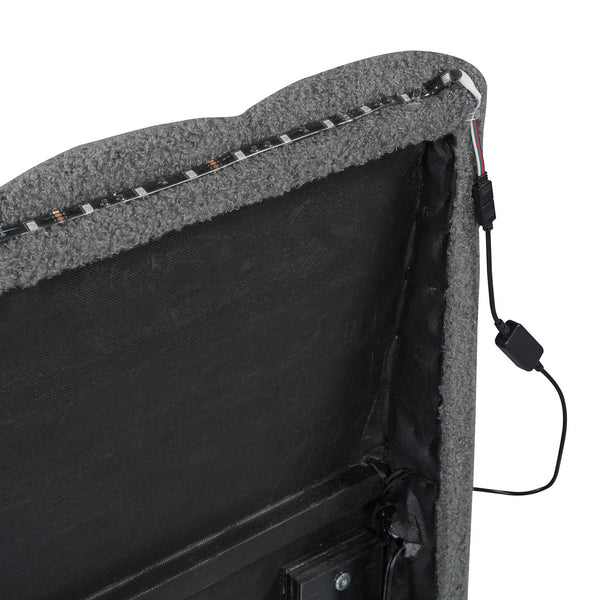 English Elm Teddy Twin Upholstered Platform Bed with Trundle, LED Smart Lighting, Plush Fleece, Sturdy Design Gray SF000055AAE