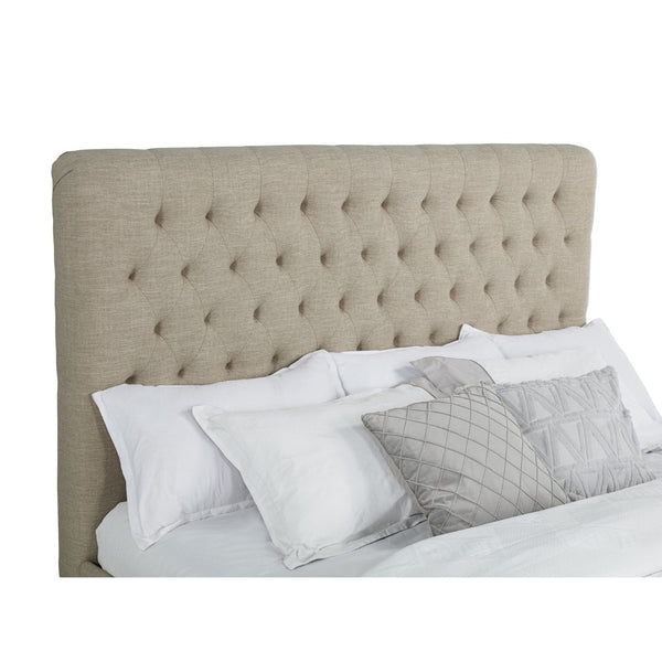 English Elm Oatmeal Tufted Upholstered California King Bed Espresso Birch Legs Open Silhouette B062S01846