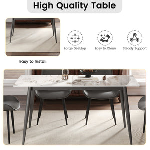 English Elm 62.99" Modern Artificial Stone Dining Table For 6 - Sleek White Top With Dark Grey Metal Legs W1535S00505