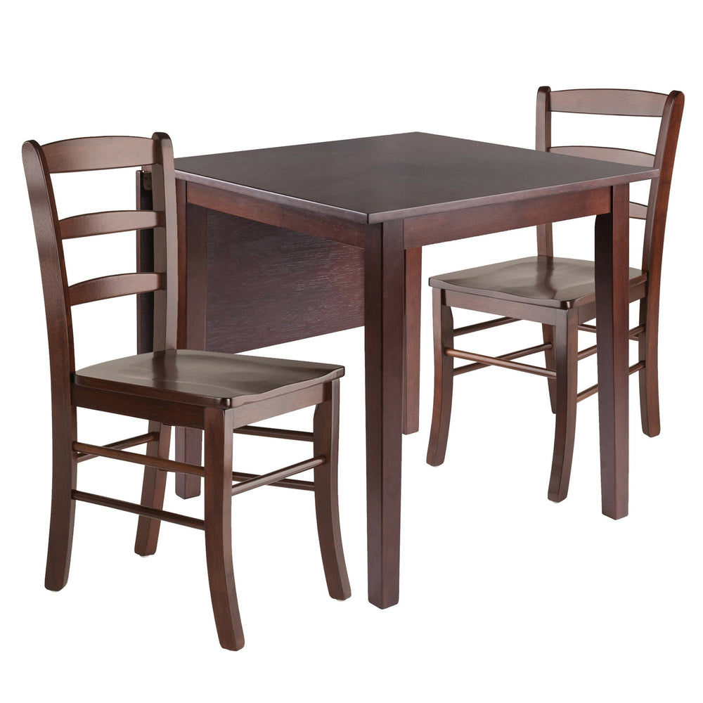 Winsome Wood Perrone 3-piece Versatile Drop Leaf Dining Table Set With Stylish Ladder-back Chairs In Walnut Finish Walnut Solid ,Composite Wood 94437-winsome-wood