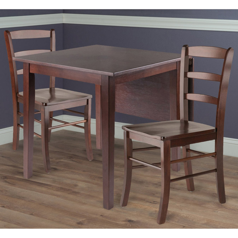 Winsome Wood Perrone 3-piece Versatile Drop Leaf Dining Table Set With Stylish Ladder-back Chairs In Walnut Finish Walnut Solid ,Composite Wood 94437-winsome-wood