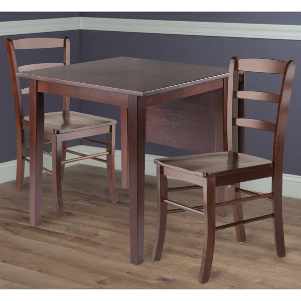 Winsome Wood Perrone 3-piece Versatile Drop Leaf Dining Table Set With Stylish Ladder-back Chairs In Walnut Finish Walnut Solid ,Composite Wood 94437-winsome-wood