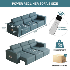 English Elm Power Reclining Sofa - Electric 3-Seat Couch With Bluetooth Speakers, Wireless Charging & Mood Lighting W3795S00004-GIGA