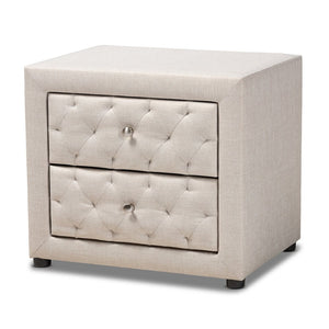 Baxton Studio Baxton Studio Lepine Modern Light Beige Upholstered Nightstand with 2 Soft-Close Drawers & Style BBT3164-Light Beige-NS