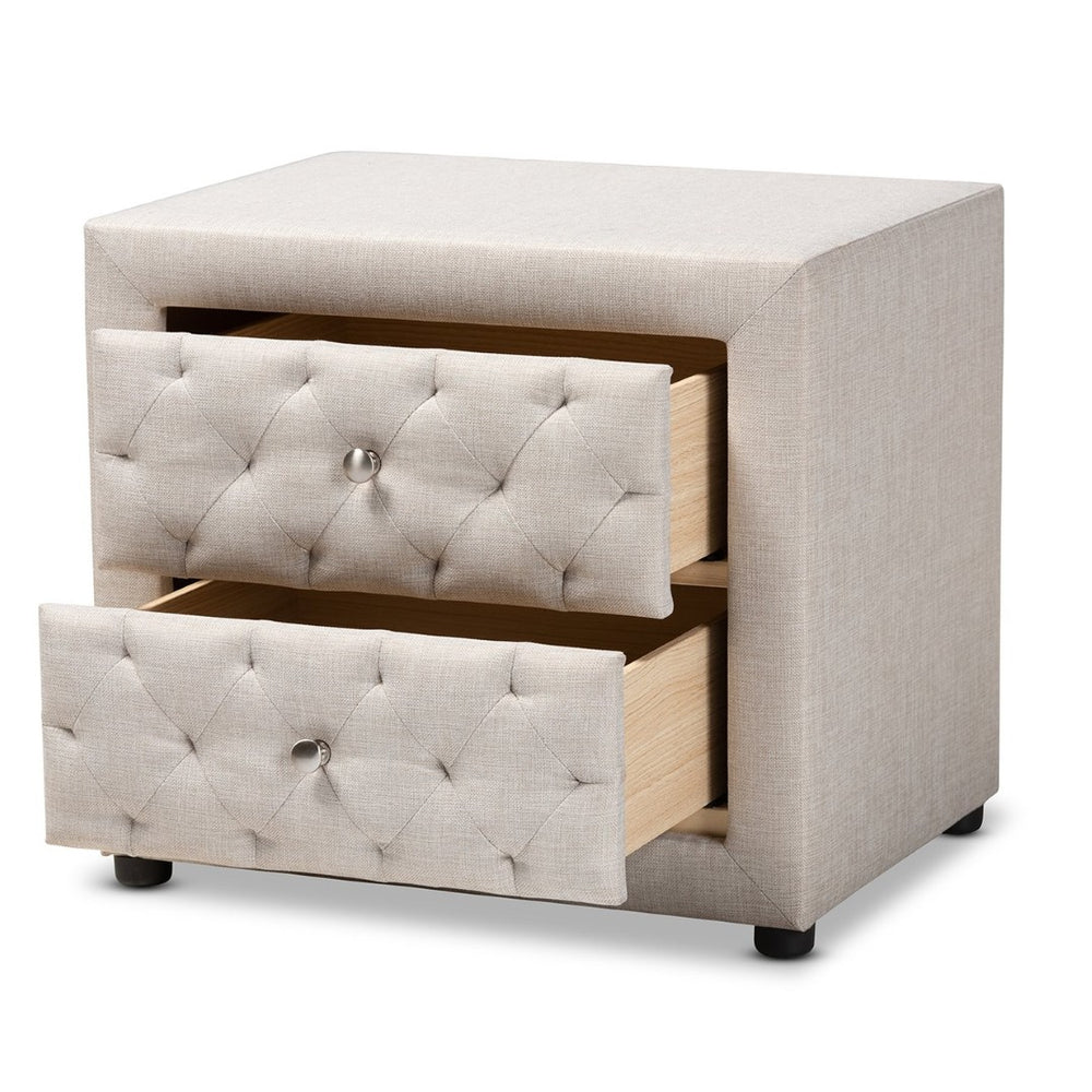Baxton Studio Baxton Studio Lepine Modern Light Beige Upholstered Nightstand with 2 Soft-Close Drawers & Style BBT3164-Light Beige-NS